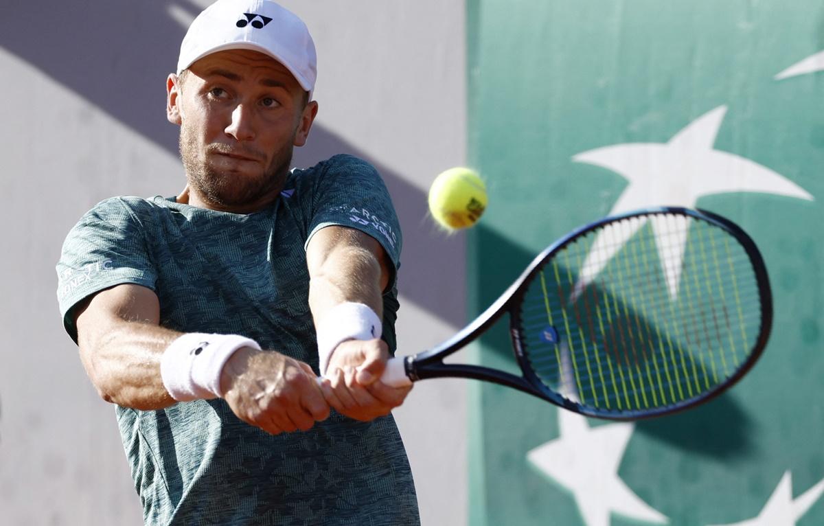 Norway's Casper Ruud in action during his third round match against Italy's Lorenzo Sonego.