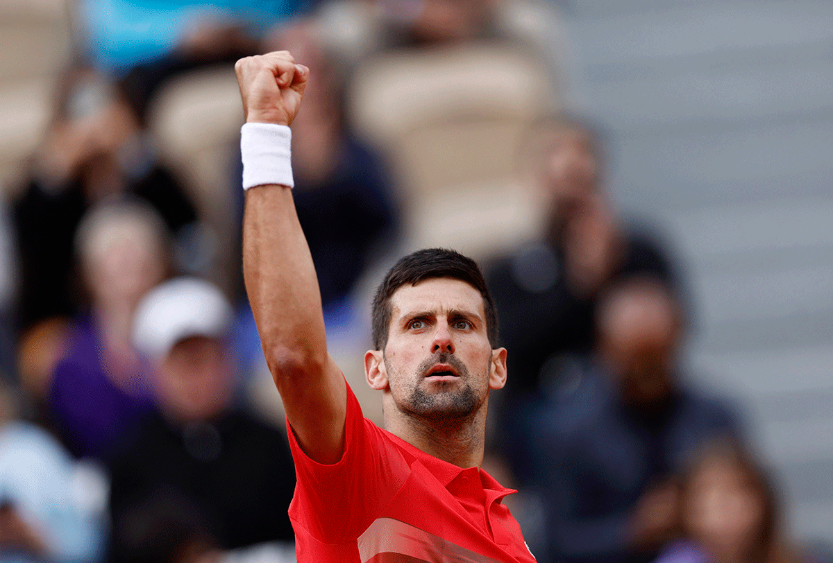 Serbia's Novak Djokovic reacts during his fourth round match against Argentina's Diego Schwartzman 