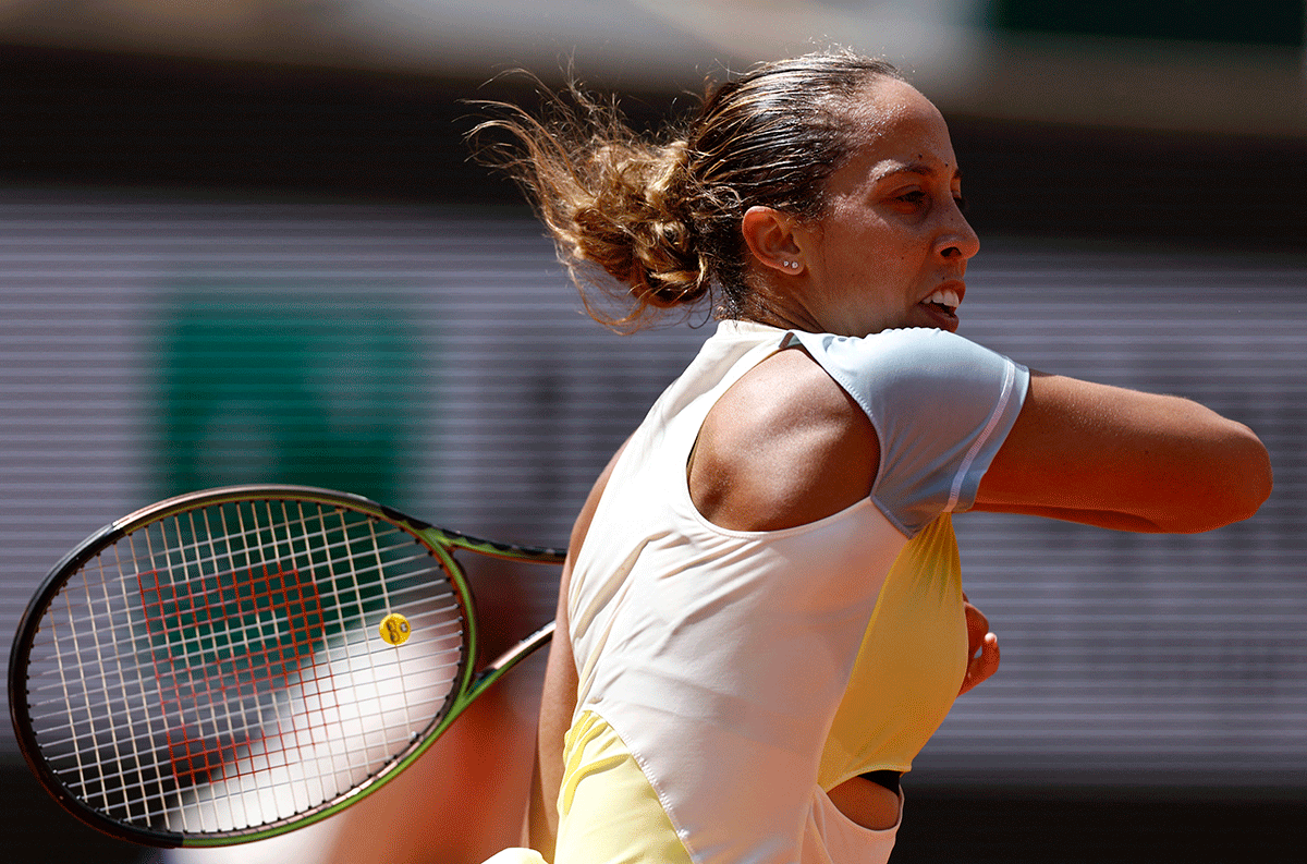 USA's Madison Keys in action during her fourth round match against Russia's Veronika Kudermetova