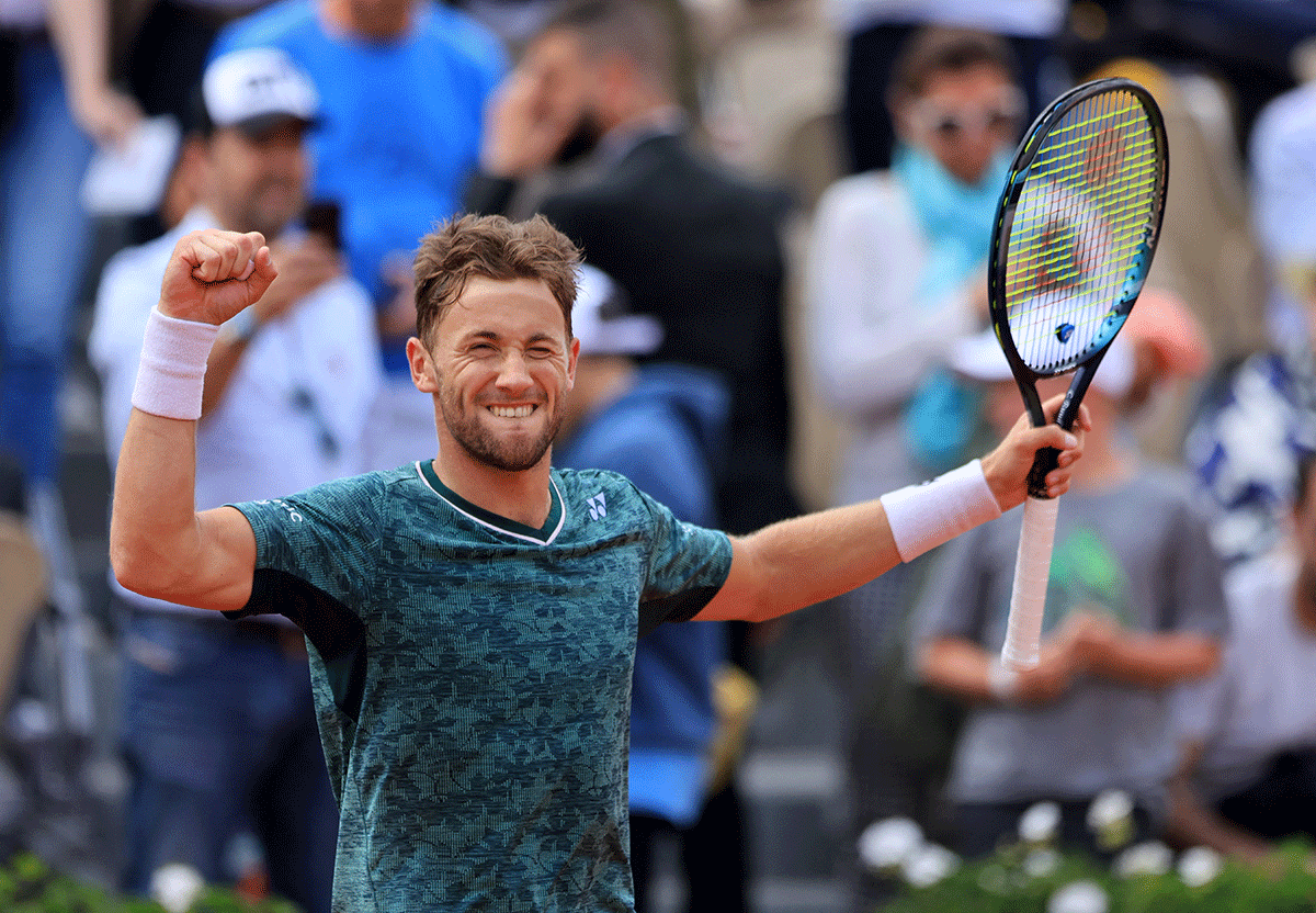 Norway's Casper Ruud celebrates winning his fourth round match against Poland's Hubert Hurkacz