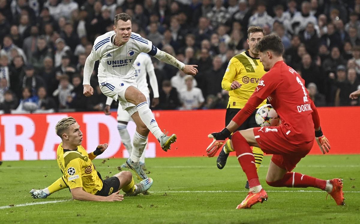 FC Copenhagen's Viktor Claesson shoots at goal during the Champions League Group G match against Borussia Dortmund, at Telia Parken, Copenhagen, Denmark.