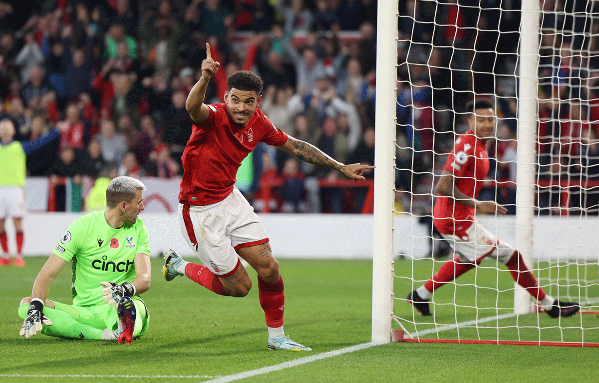 Nottingham Forest's Morgan Gibbs-White celebrates scoring their first goal against Crystal Palace at The City Ground, Nottingham.