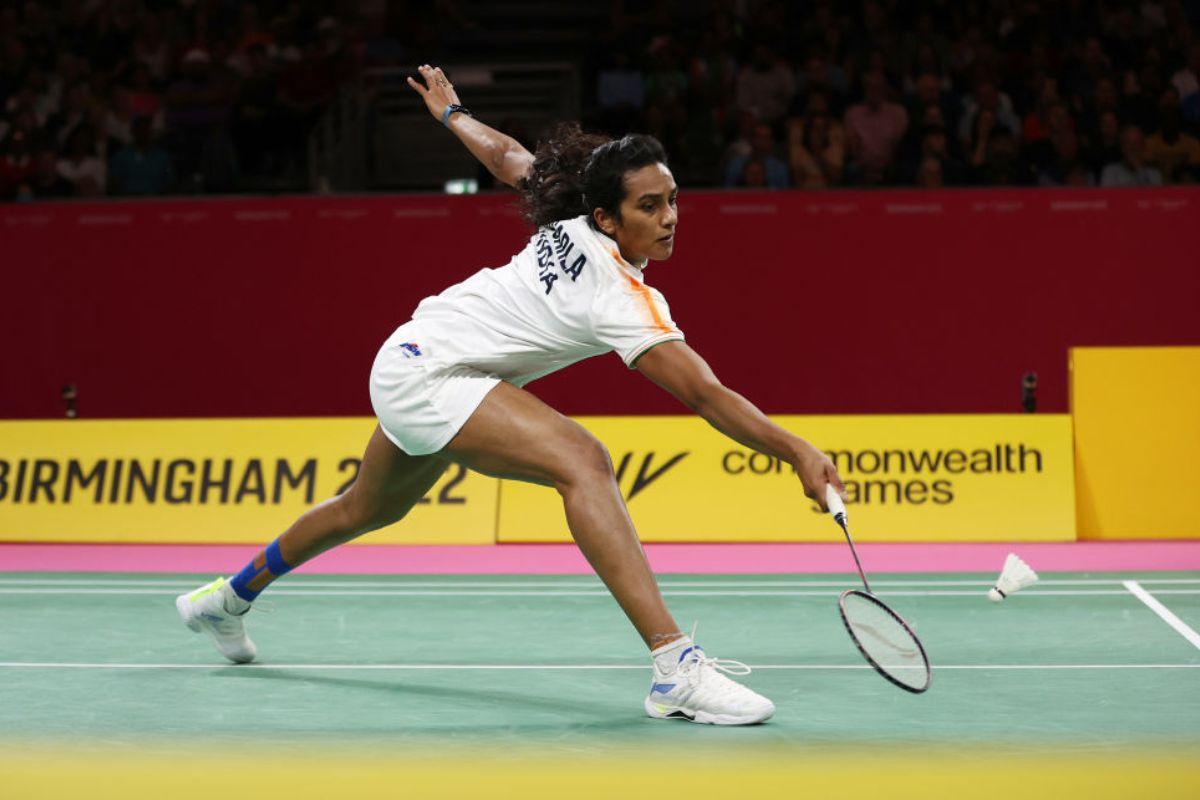 Pusarla Venkata Sindhu of Team India plays a shot