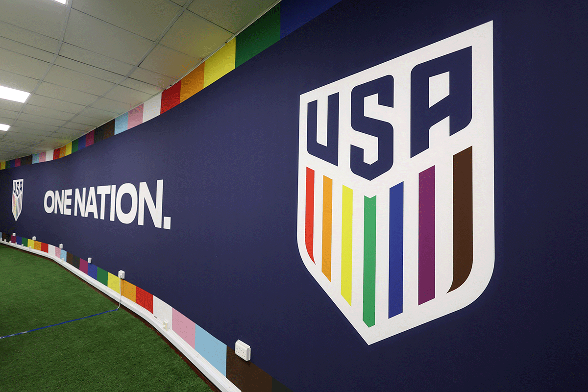 Rainbow colours seen in the United States national team's badge in support of LGBTQ+ people 