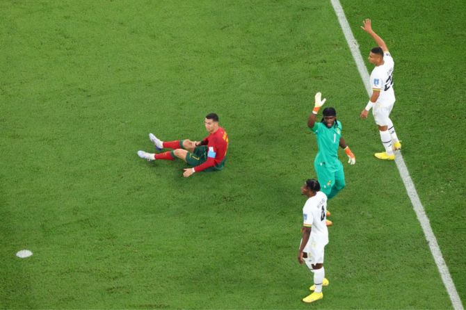 Cristiano Ronaldo of Portugal reacts after a missed chance