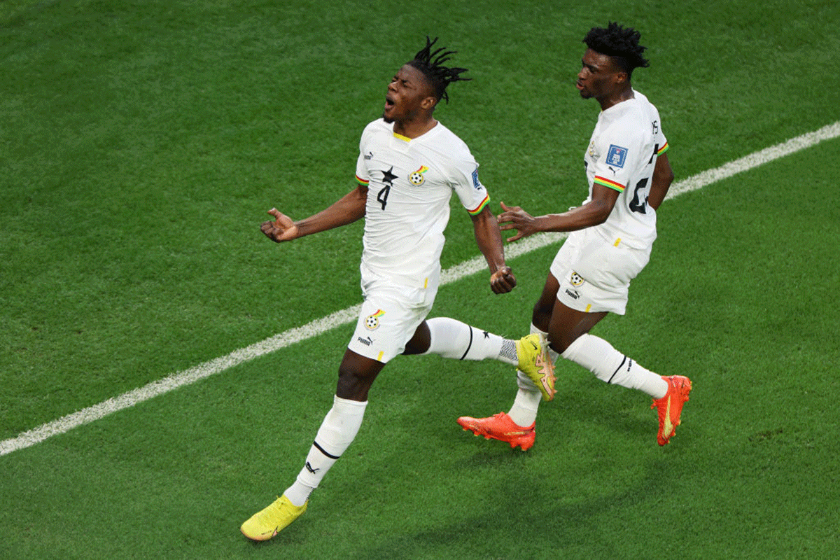 Ghana's Mohammed Salisu scores their team's first goal. 