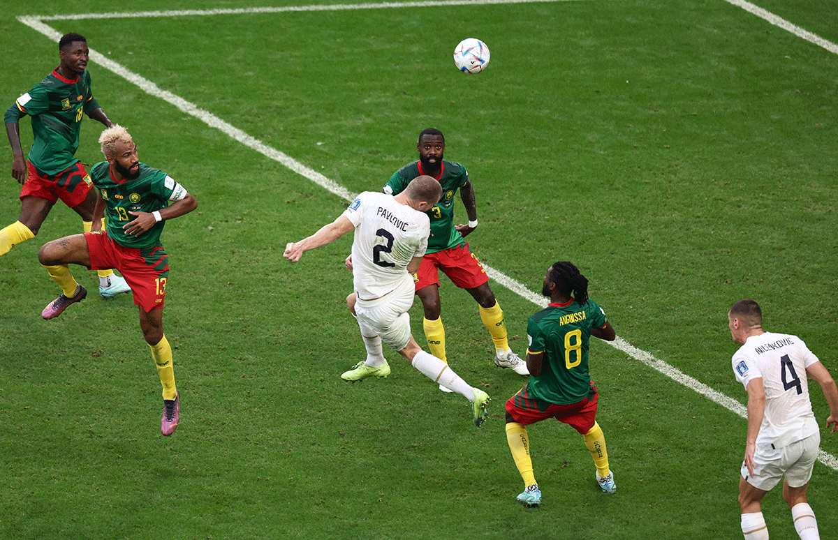 Serbia's Strahinja Pavlovic scores their first goal