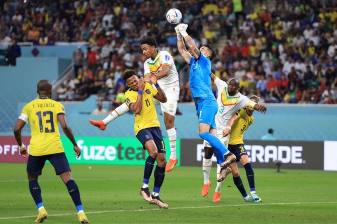 Hernan Galindez of Ecuador makes a save during the FIFA World Cup Qatar 2022 Group A match between Ecuador and Senegal