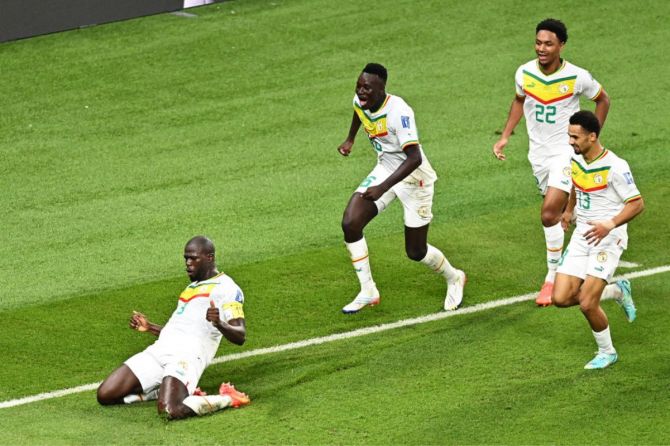  Kalidou Koulibaly of Senegal celebrates after scoring their team’s second goal
