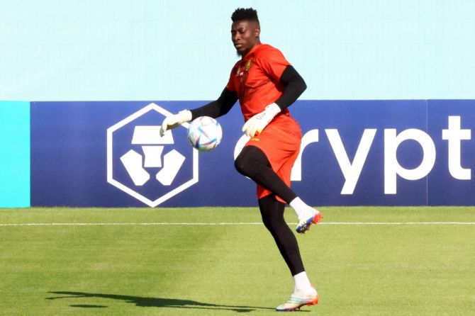 Cameroon's Andre Onana during training