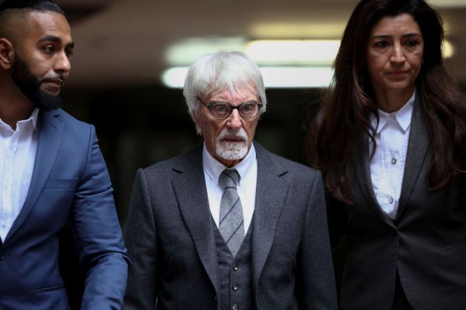 Former Chief Executive of the Formula One Group Bernie Ecclestone walks outside Southwark Crown Court in London