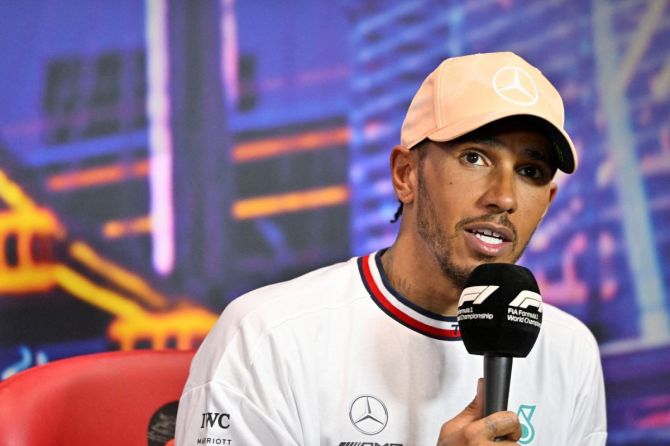 Lewis Hamilton during a press conference after qualifying in third place