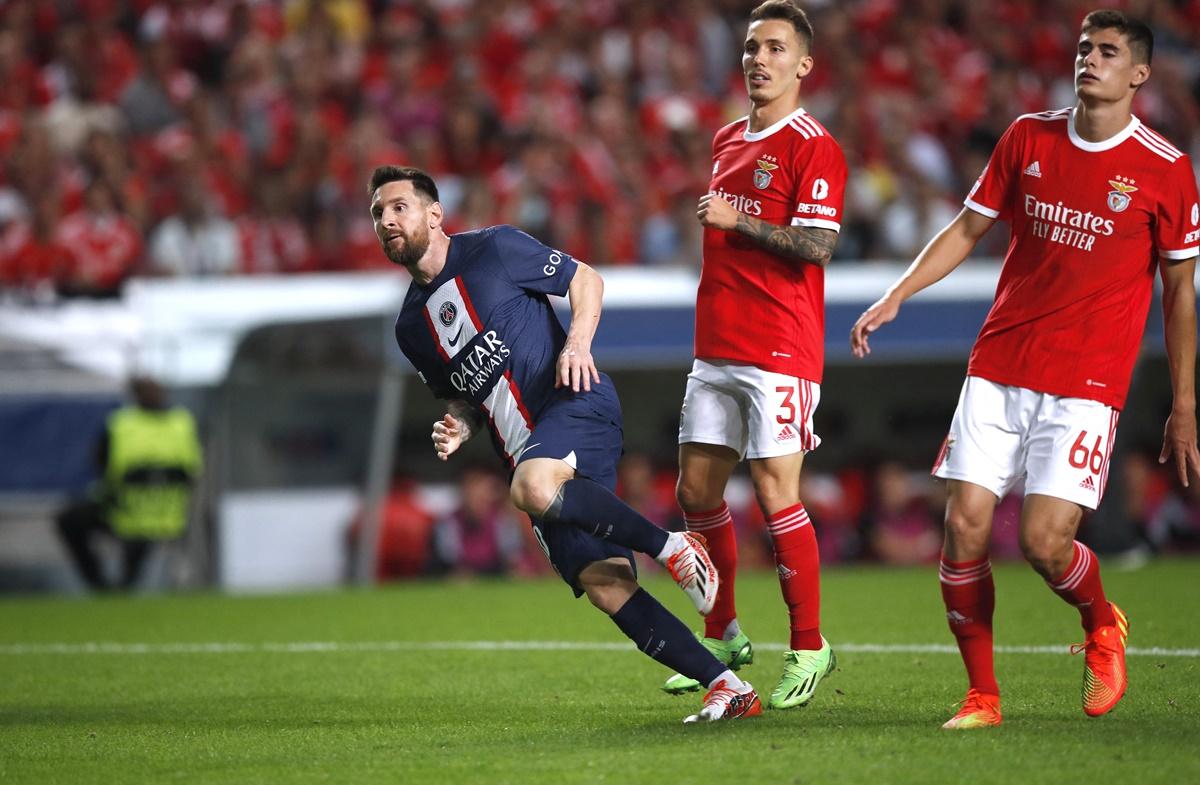 Lionel Messi puts Paris St Germain ahead in the Champions League Group H match against Benfica at Estadio da Luz, Lisbon, Portugal.