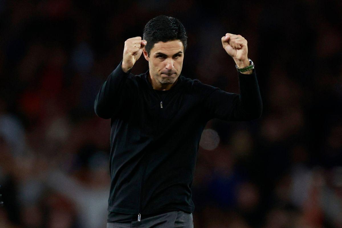 Arsenal manager Mikel Arteta celebrates after the match