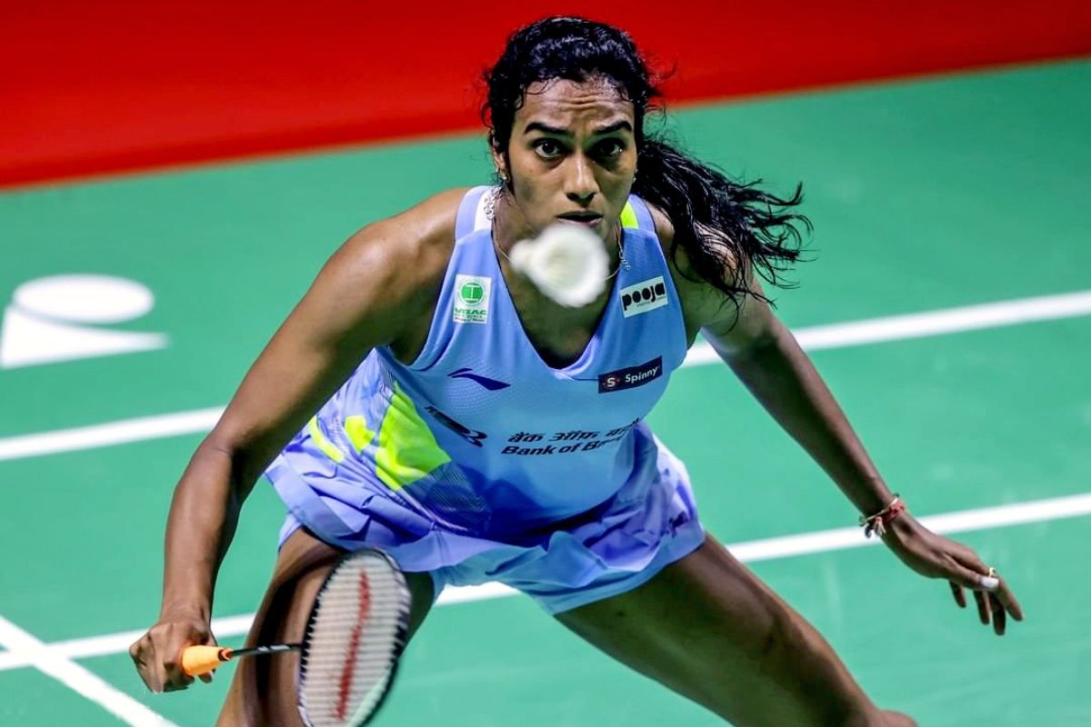 Shuttler PV Sindhu in action during the semi-final match at BWF World Tour Finals, in Bali 