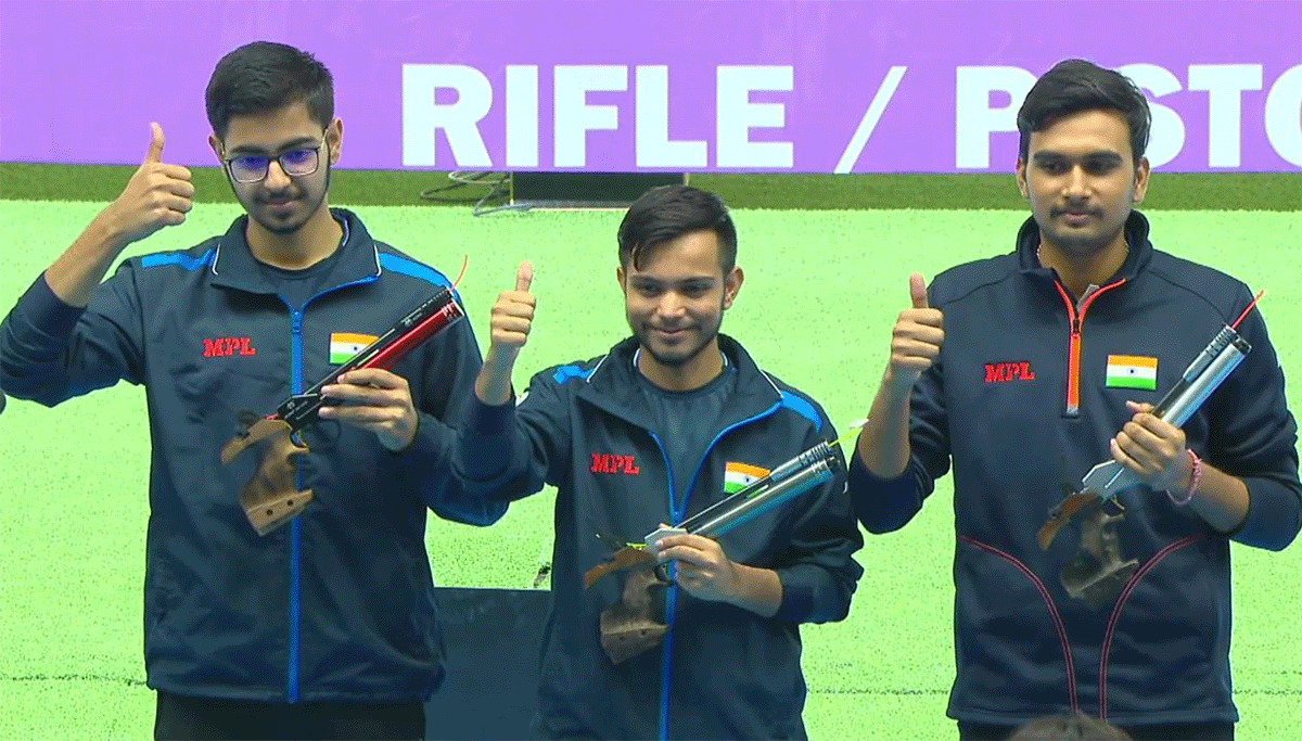 Dangi and Tomar joined Samrat Rana won gold in the 10m Pistol Men's Team event at the ISSF World Championships on Friday