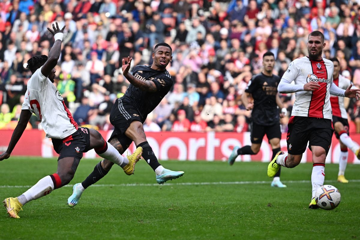 Arsenal's Gabriel Jesus shoots at goal