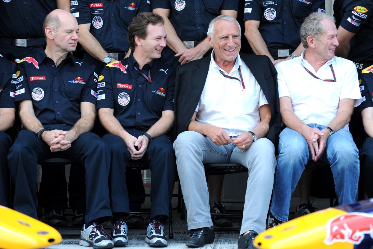Red Bull Racing Chief Technical Officer Adrian Newey, Team Principal Christian Horner, CEO and Founder of Red Bull Dietrich Mateschitz and Red Bull Motorsport Consultant Dr Helmut Marko
