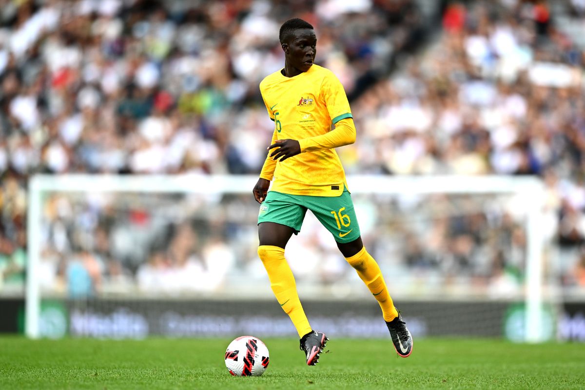 Garang Kuol of the Socceroos makes a break