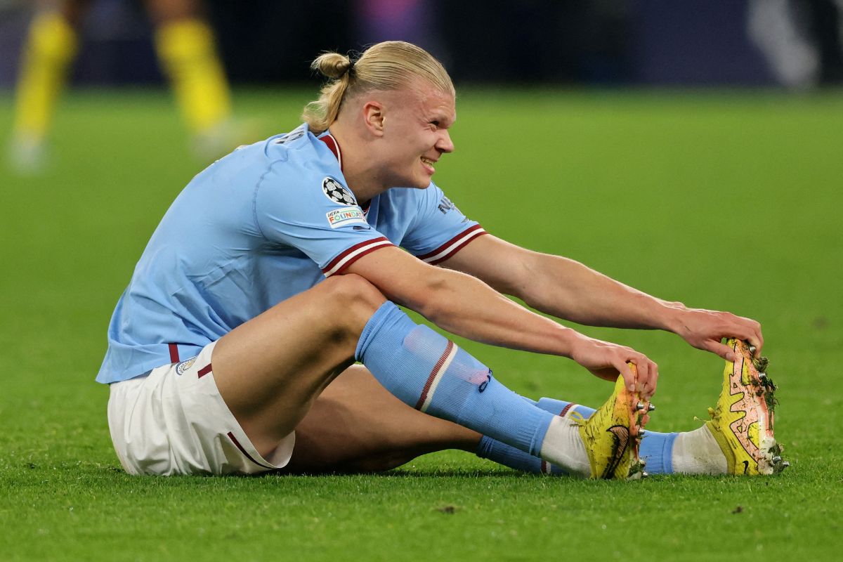 Manchester City's Erling Braut Haaland reacts 