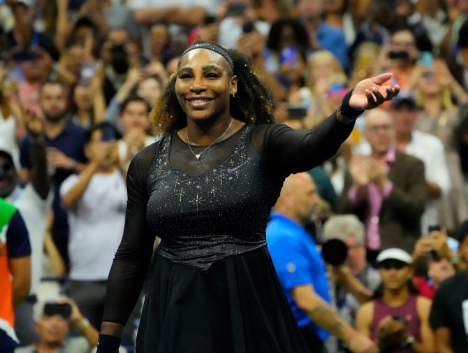 Serena Williams waves to the crowd after beating Anett Kontaveit on Day 3 of the US Open, at the Billie Jean King National Tennis Centre.