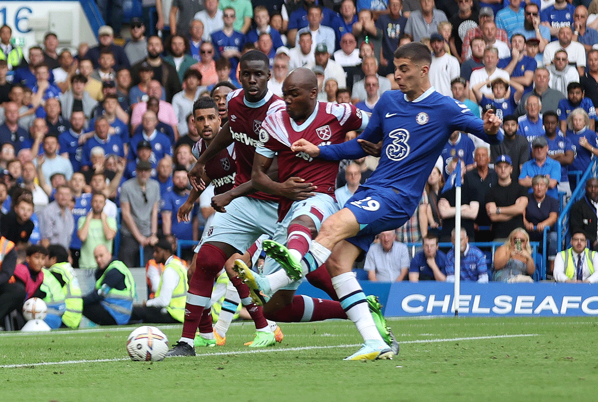 Chelsea's Kai Havertz scores their second goal against West Ham United 