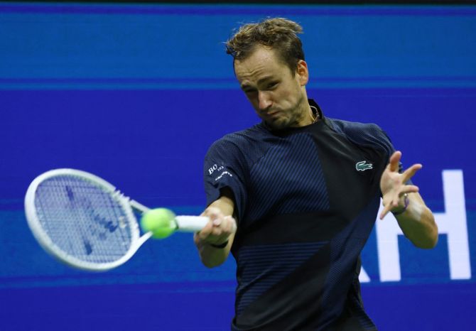 Russia's Daniil Medvedev in action during his third round match against China's Wu Yibing 