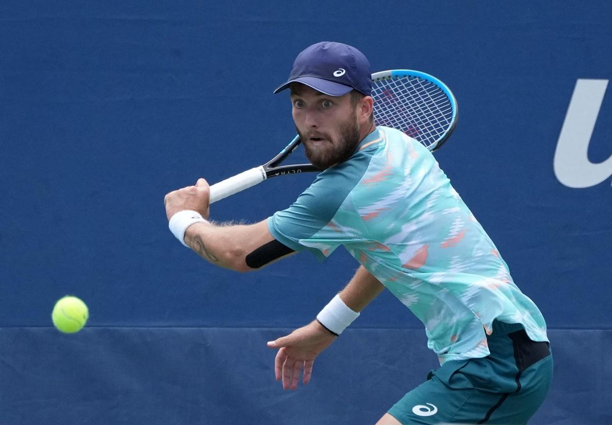 France's Corentin Moutet in action against Botic van De Zandschulp of the Netherlands.