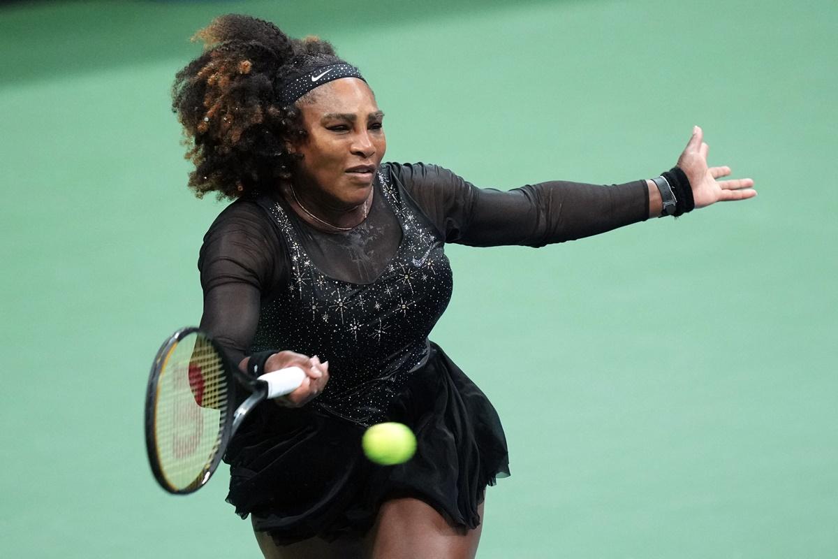 Serena Williams hits to Australia's Ajla Tomljanovic during their third round match at the US Open on Friday.