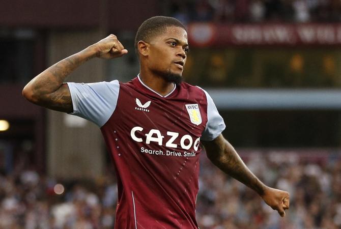 Leon Bailey celebrates scoring the equaliser for Aston Villa.