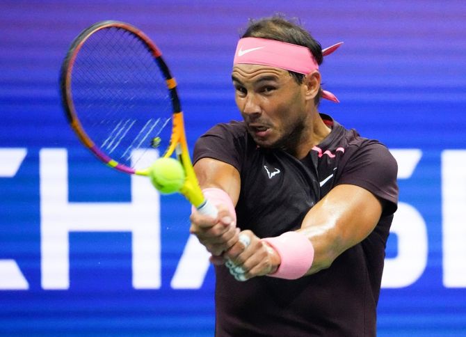 Spain's Rafael Nadal returns against France's Richard Gasquet during the US Open men's singles third round match at Billie Jean King National Tennis Center, Flushing Meadows, New York, on Saturday.