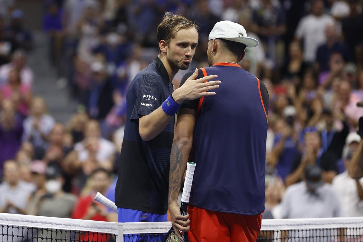 Daniil Medvedev congratulates Nick Kyrgios after the match.