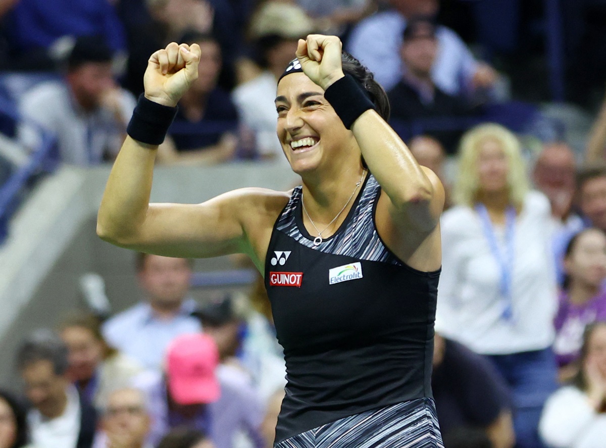 France's Caroline Garcia celebrates winning her quarter- final against Coco Gauff of the United States.