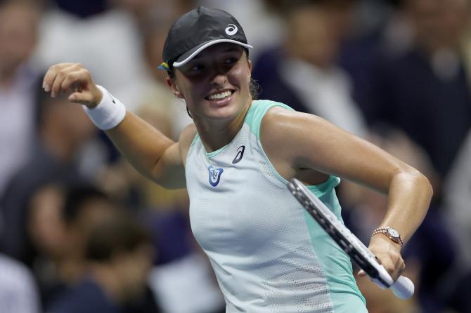 Poland's Iga Swiatek celebrates victory over Jessica Pegula of the United States in the women’s singles quarter-finals, at Billie Jean King National Tennis Center, in Flushing Meadows, New York, on Wednesday.