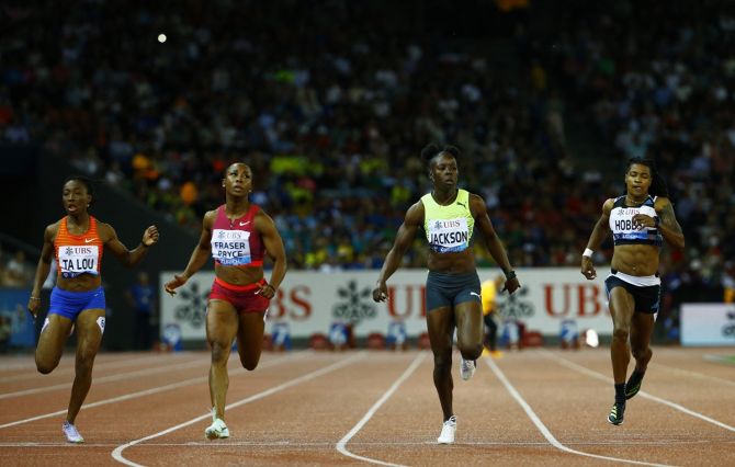 Jamaica's Shelly-Ann Fraser-Pryce wins the women's 100m at the Diamond League meet at Letzigrund Stadium, in Zurich, Switzerland, on Thursday.