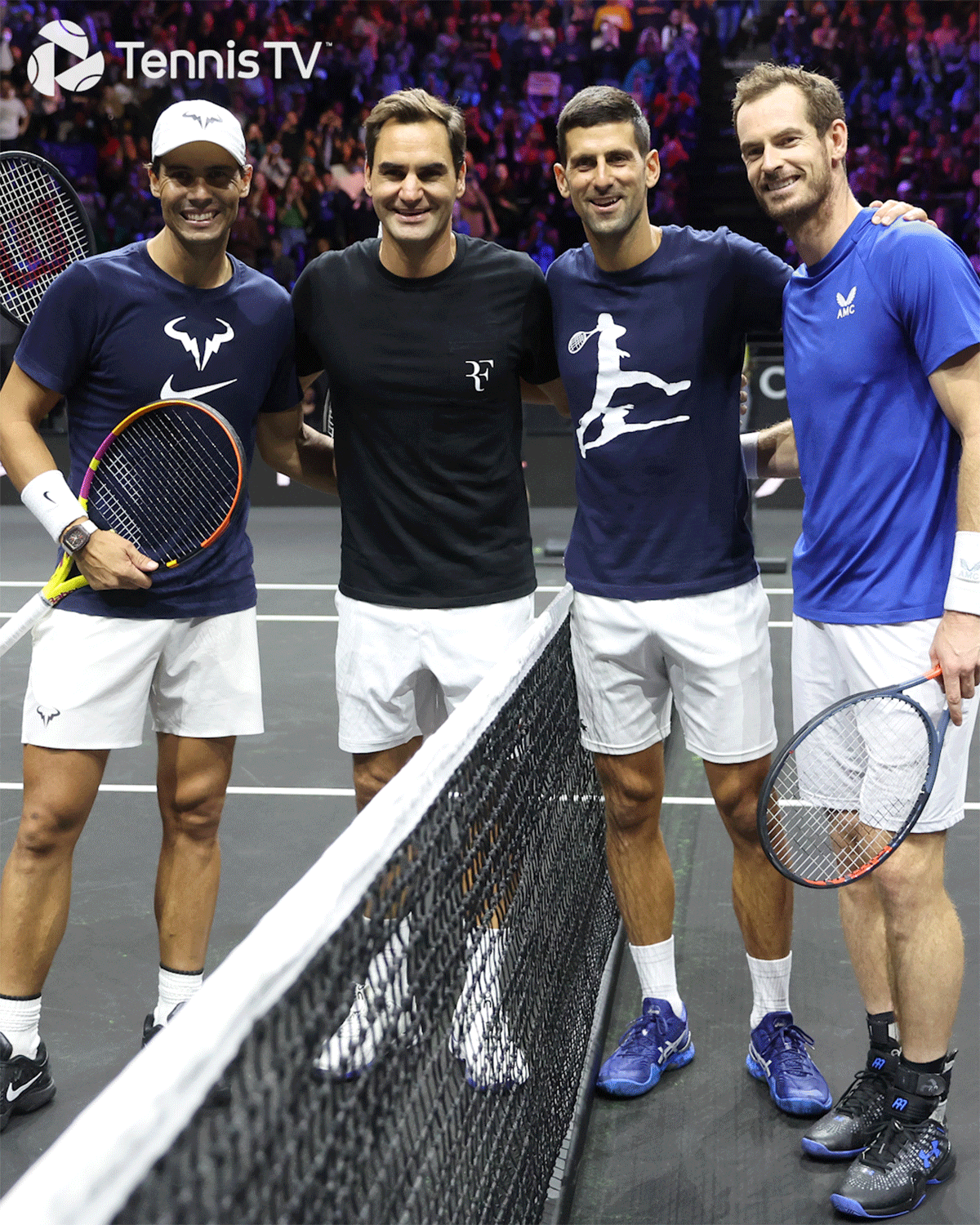 Rafael Nadal, Roger Federer, Novak Djokovic and Andy Murray before practice on Thursday.