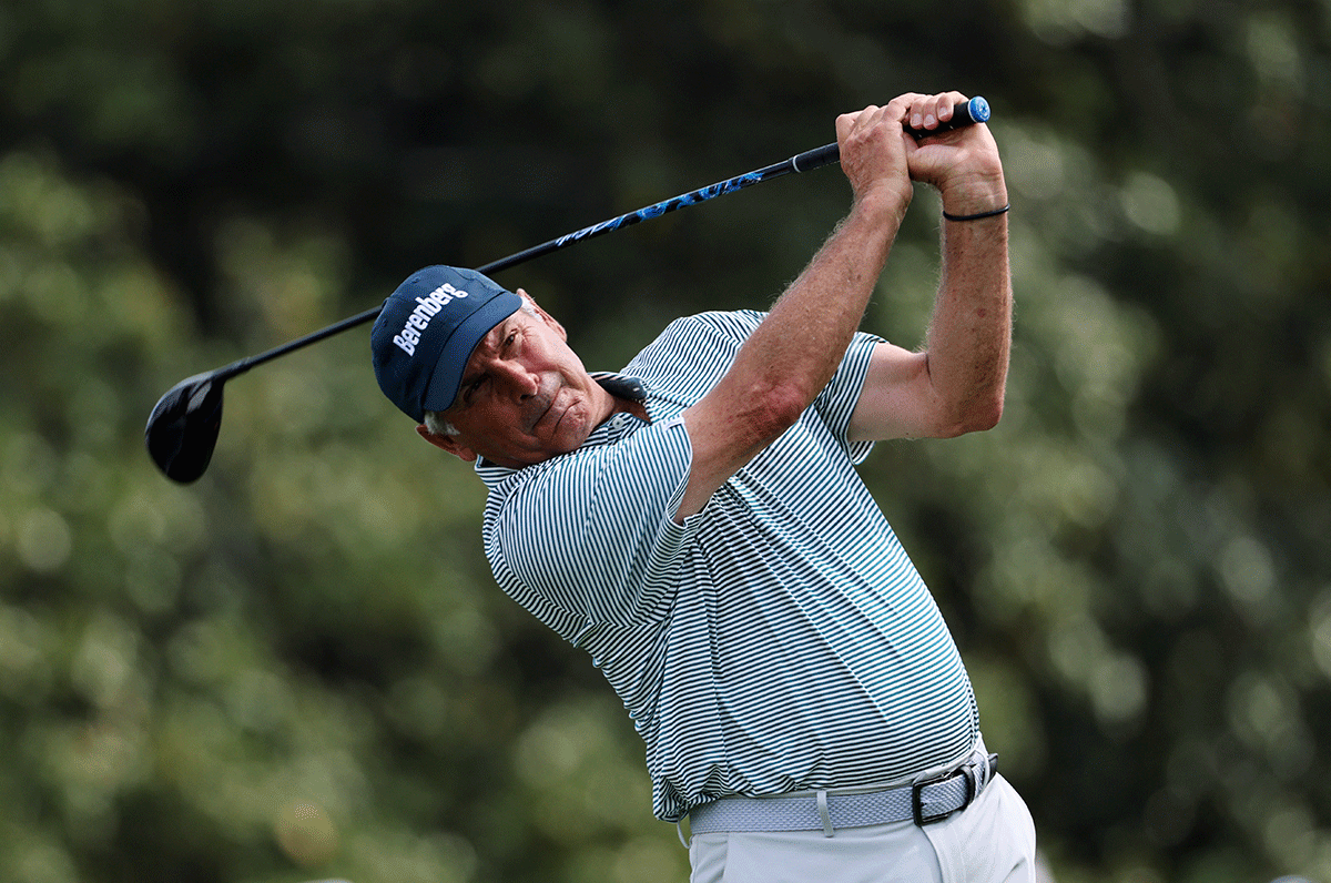 Fred Couples of the U.S. hits his tee shot on the 10th hole during the first round of the Augusta Masters at the Augusta National Golf Club in Augusta, Georgia on Thursday