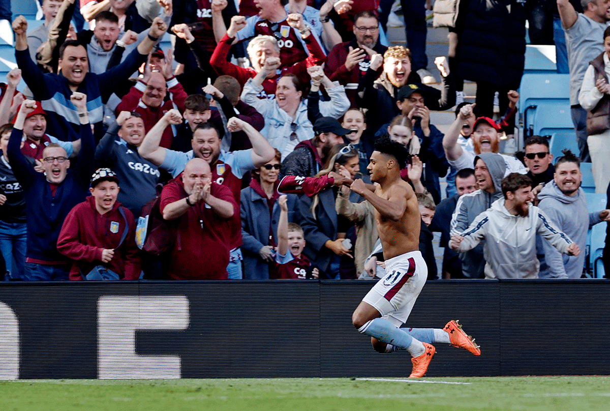 Aston Villa's Ollie Watkins celebrates scoring their second goal against Nottingham Forest at Villa Park, Birmingham