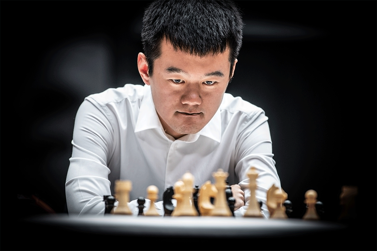 China's Ding Liren plays against Russia's Ian Nepomniachtchi