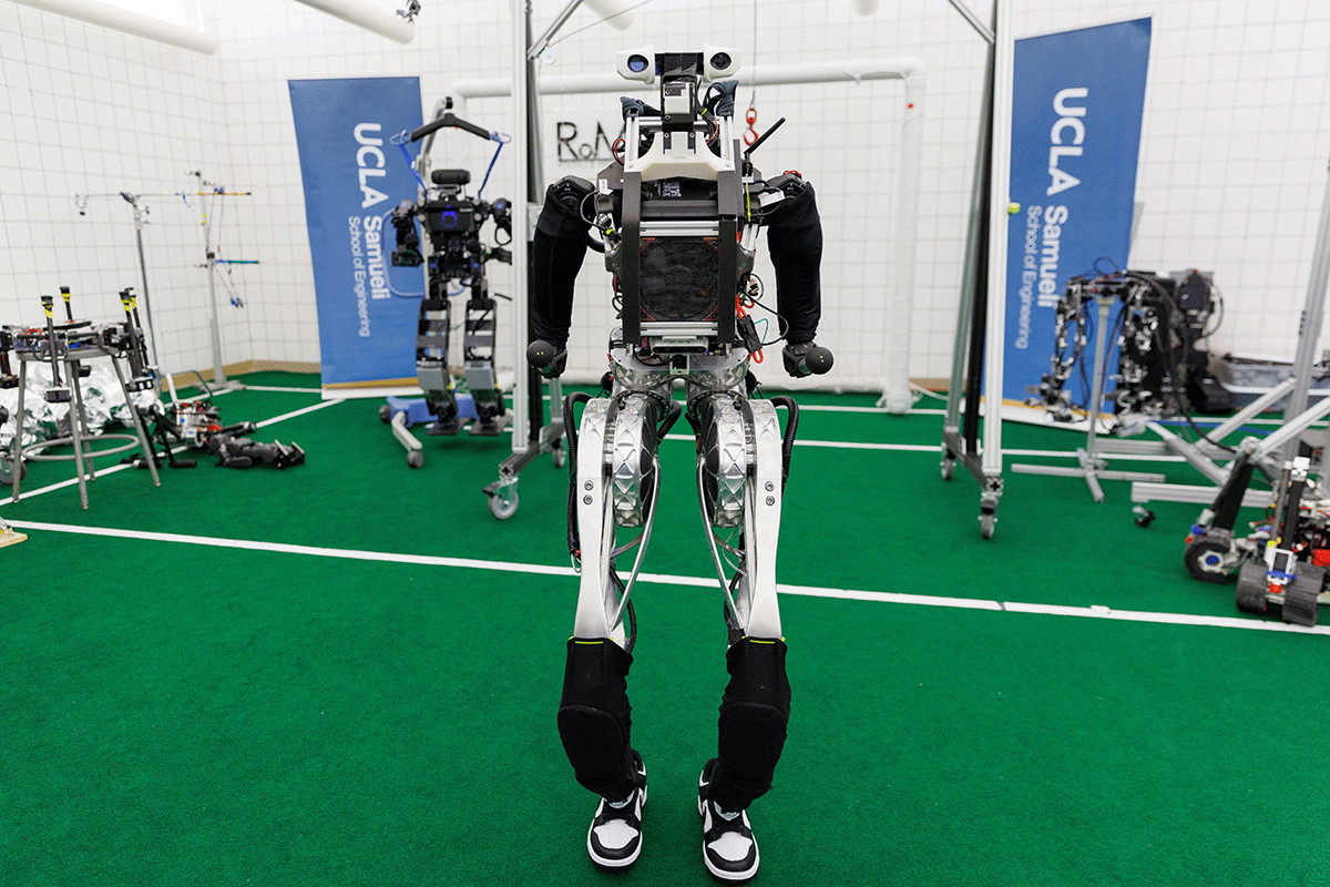A full-sized humanoid robot named ARTEMIS is shown at UCLA Samueli School of Engineering, where mechanical engineering students developed a first of its kind robot in Los Angeles, California, USA, on April 13, 2023.