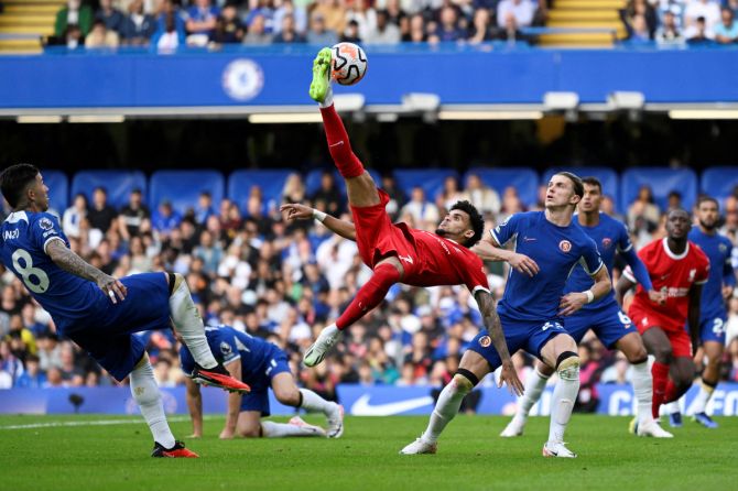 Liverpool's Luis Diaz in action against Chelsea