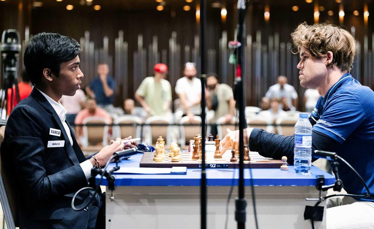 Praggnanandhaa and Carlsen's game ends in a draw; Coach Shyam