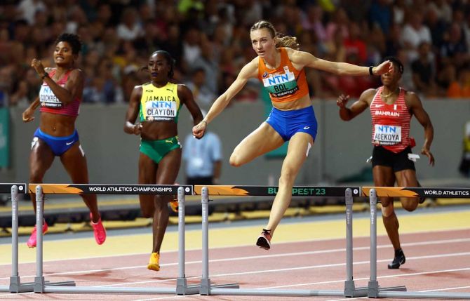 Femke Bol of the Netherlands in action during the women's 400 metres hurdles final on Thursday, August 24.