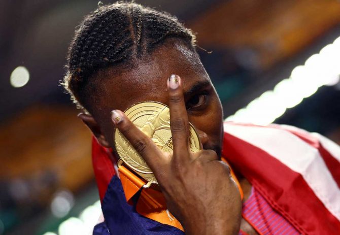USA's Noah Lyles stormed to his third consecutive 200m title at the World Championships on Friday, August 25, and, after his victory in the 100m five days earlier, became the first man since Usain Bolt in 2015 to win the sprint double. 