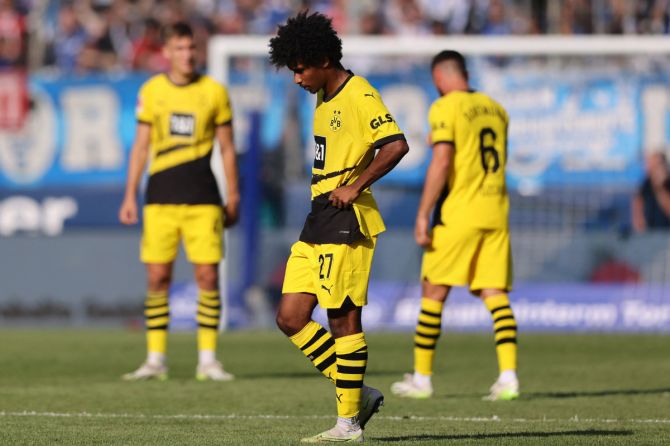 Borussia Dortmund's Karim Adeyemi looks dejected after the match against  VfL Bochum at Ruhrstadion, Bochum, Germany