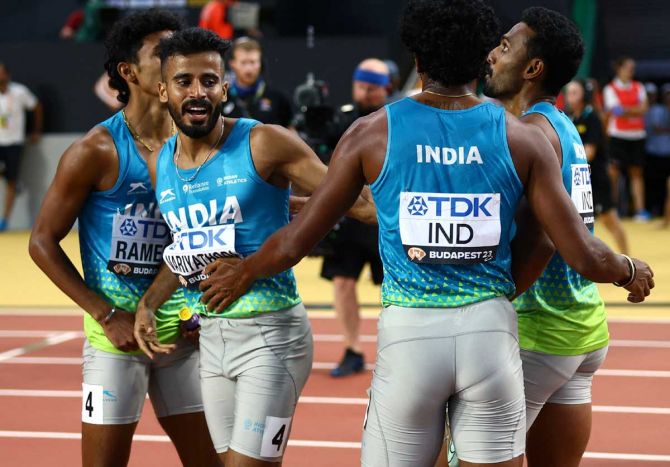  India's Muhammed Anas Yahiya, Amoj Jacob, Muhammed Ajmal and Rajesh Ramesh finished a creditable fifth in the men's 4x400 relay at the World Athletics Championships in Budapest last Sunday