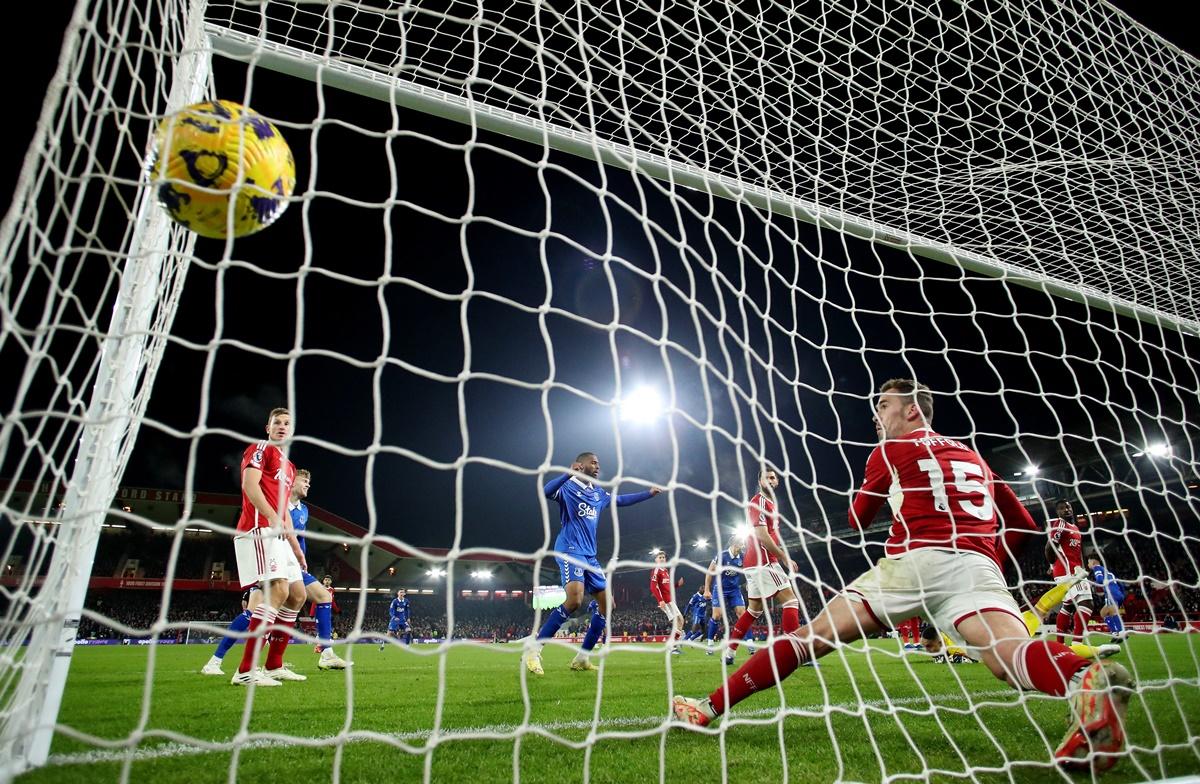 Dwight McNeil scores for Everton against Nottingham Forest, at The City Ground, Nottingham.