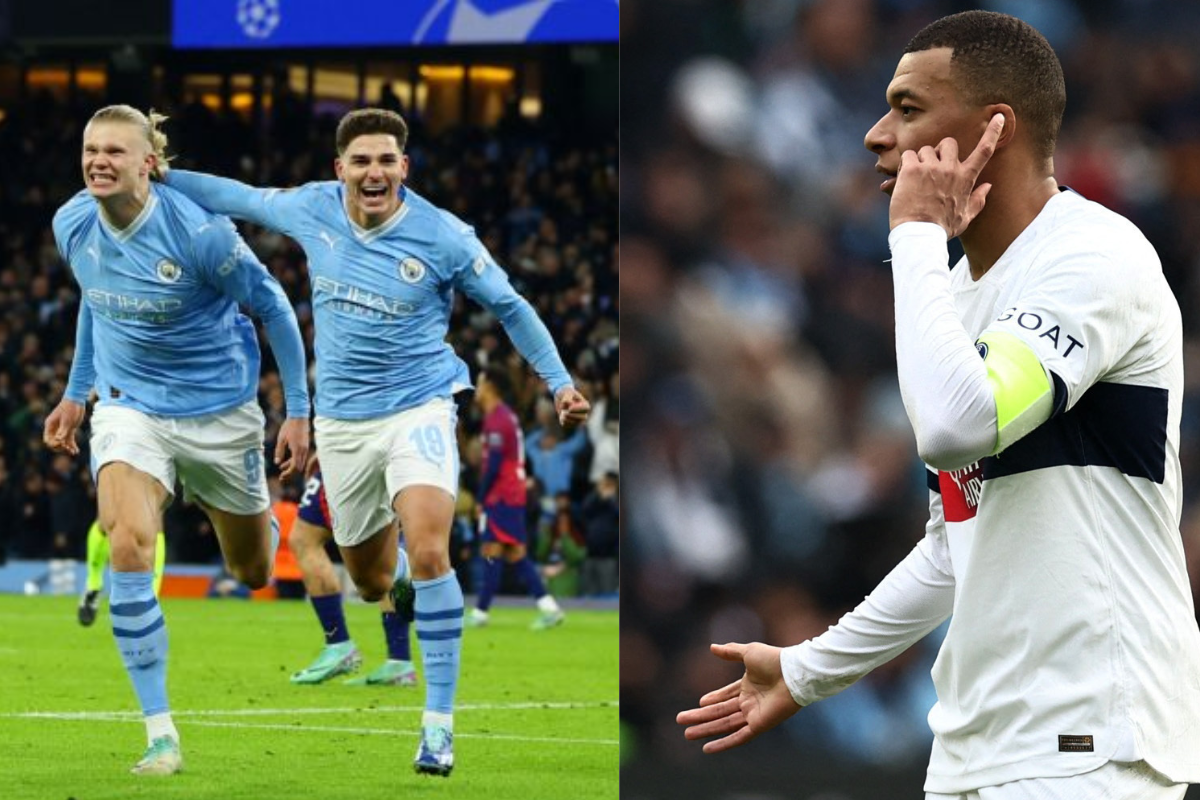 Manchester City's Julian Alvarez celebrates with teammate Erling Braut Haaland (left). PSG's French striker Kylian Mbappe has the talent to take throne from Lionel Messi.