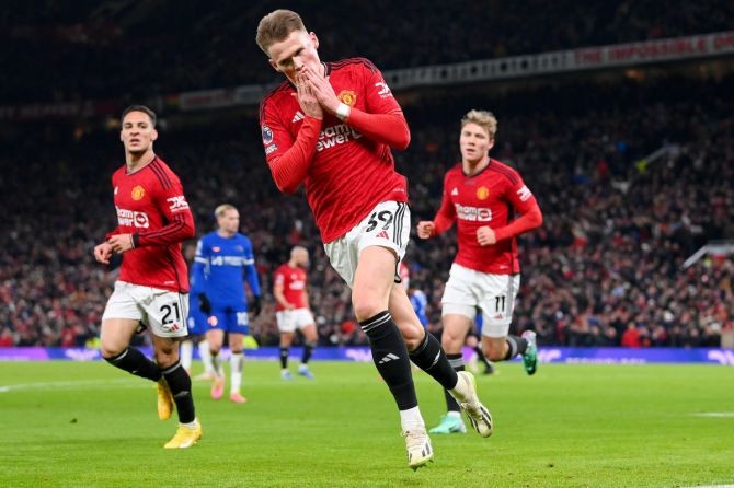 Manchester United's Scott McTominay celebrates scoring the second goal against Chelsea at Old Trafford 