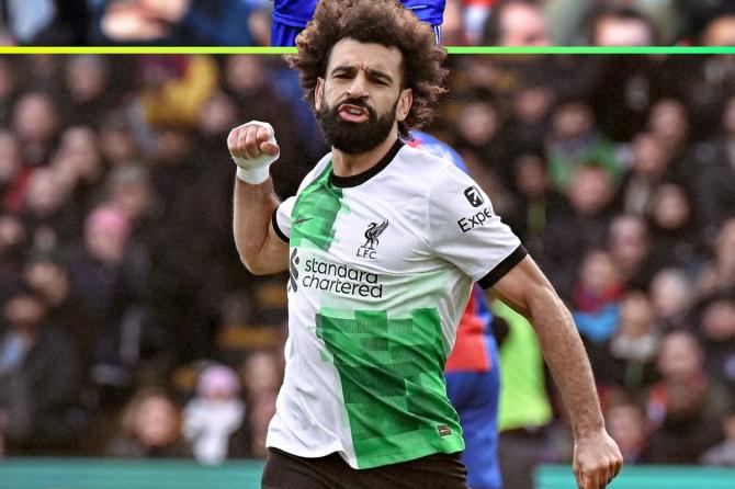 Mohamed Salah celebrates on scoring the equaliser against Crystal Palace, his 150th Premier League goal, at Selhurst Park in London